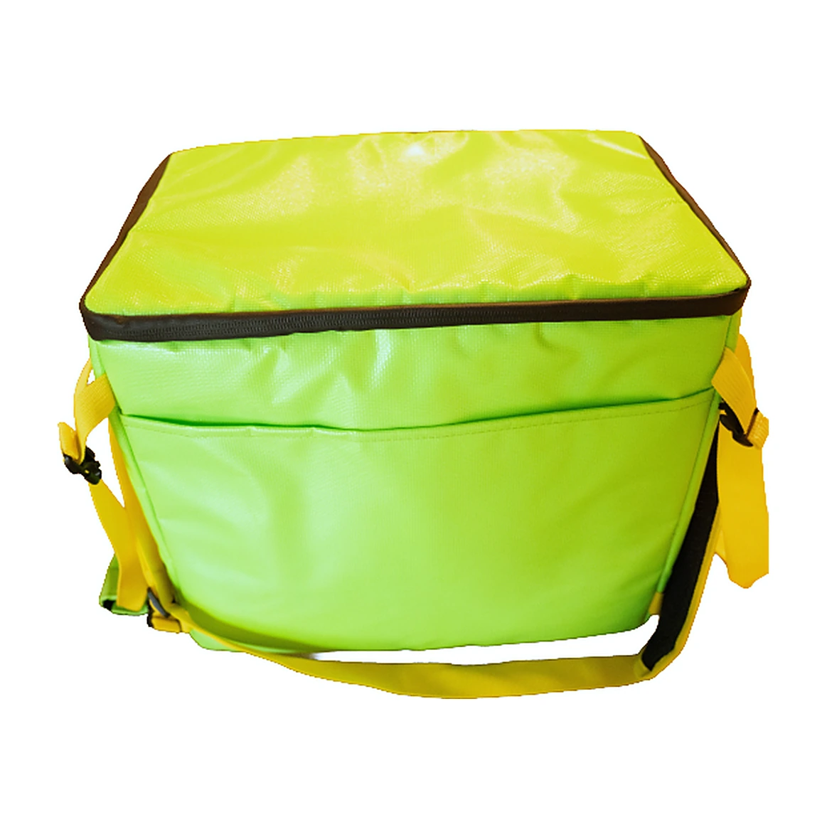 Compact heated carrier, front view with shoulder strap